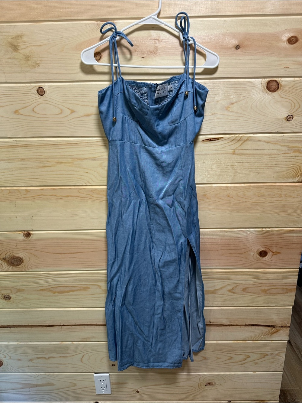 Hello Molly Denim Blend Midi Dress with Tie Straps
